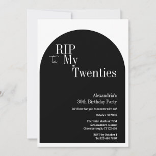 Invitation RIP gothique 20s 30e fête d'anniversaire Noir et b