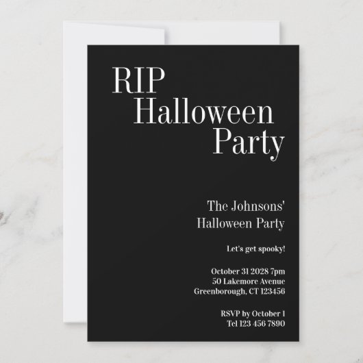 Invitation RIP Halloween Black and White Party (Devant)