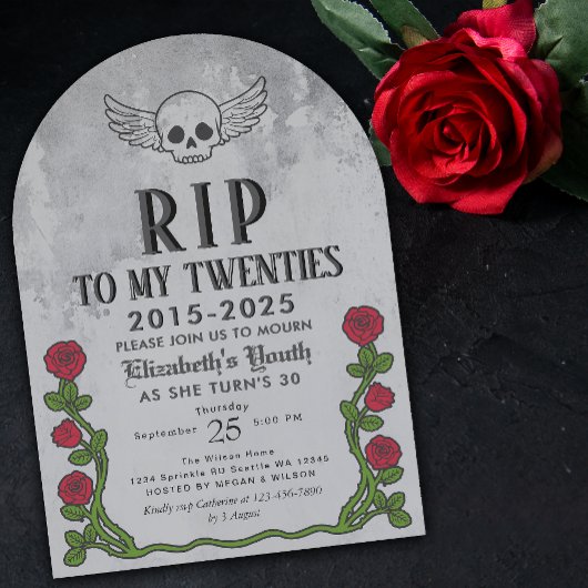 Invitation Rip my 20s Gravestone 30th Gothic Birthday Party