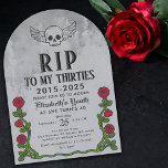 Invitation Rip my 30s Gravestone 40th Gothic Birthday Party<br><div class="desc">Tournez 40 dans l'élégance sombre et élégante avec cette Rip mes 30s Gravestone 40e Gothique Anniversaire Invitation! Cet invitation d'anniversaire en forme d'arc ressemble à une pierre de tête, avec un crâne avec emblème d'ailes, des roses, des épines et une texture de pierre gris aquarelle. Parfait pour une fête d'anniversaire...</div>