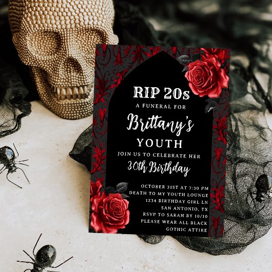 Invitation RIP Roses Rouges Gothiques Funérailles 30e Anniver