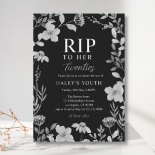 Invitation RIP Twenties 20s Cadre Floral Gothique 30e Anniver