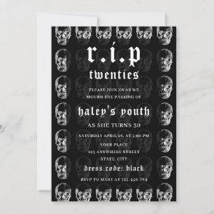 Invitation RIP Twenties 20s Drôle de Mort Crâne 30e Anniversa