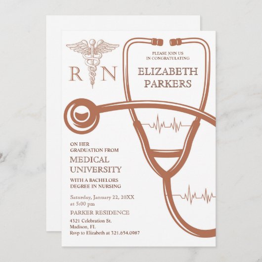 Invitation RN BSN Modern Nursing Graduation Party (Devant / Derrière)