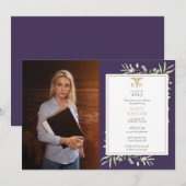 Invitation RN Diplôme en soins infirmiers Purple Gold Foliage (Devant / Derrière)