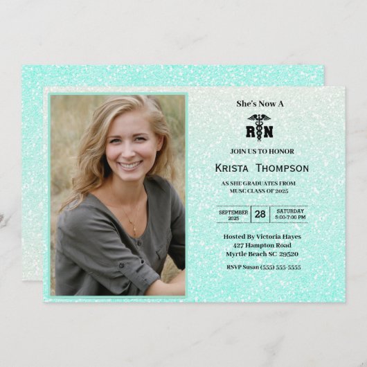 Invitation RN Graduation Party Photo Mint Green Parties scint (Devant / Derrière)