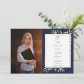 Invitation RN Infirmière Graduation Marine Blue Foliage Photo (Debout devant)