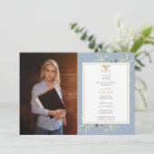 Invitation RN Nuring Graduation Dusty Blue Foliage Photo Inv (Debout devant)