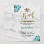 Invitation RN Nurse Graduation Party Floral Marbre blanc (Devant / Derrière)