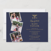 Invitation RN Nursing 4 Photo Graduation Marine Gold (Devant)