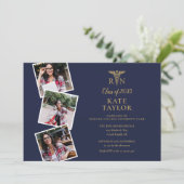 Invitation RN Nursing 4 Photo Graduation Marine Gold (Debout devant)