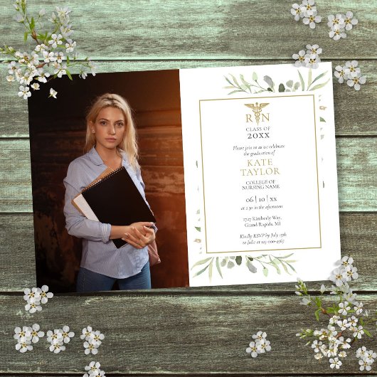 Invitation RN Nursing Graduation Watercolor Greenery Photo