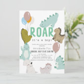 Invitation Roar C'est un Baby shower garçon Dinosaur (Debout devant)