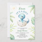 Invitation Roar C'est un garçon ! Baby shower Boy Cute Dinosa (Devant)