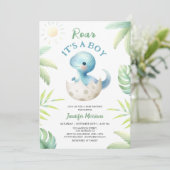 Invitation Roar C'est un garçon ! Baby shower Boy Cute Dinosa (Debout devant)