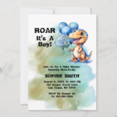 Invitation Roar C'Est Un Garçon T-Rex Baby shower Dinosaure (Devant)