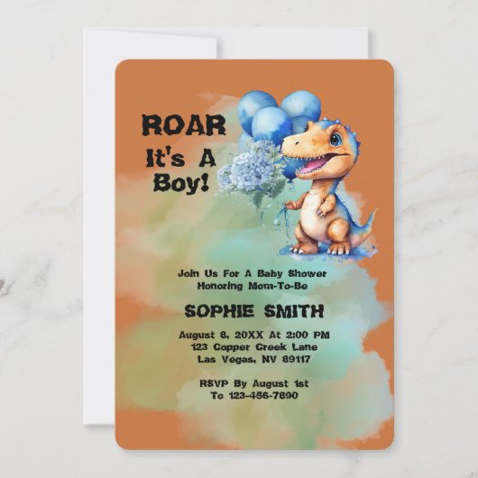 Invitation Roar C'Est Un Garçon T-Rex Baby shower Dinosaure (Devant)