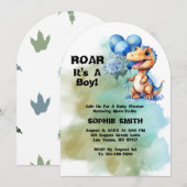 Invitation Roar C'Est Un Garçon T-Rex Dinosaur Baby shower Ar (Devant / Derrière)