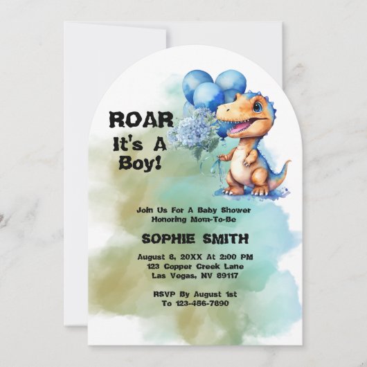 Invitation Roar C'Est Un Garçon T-Rex Dinosaur Baby shower Ar (Devant)
