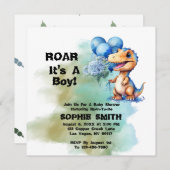 Invitation Roar C'Est Un Garçon T-Rex Dinosaur Baby shower ca (Devant / Derrière)