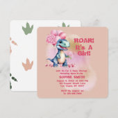 Invitation Roar C'est une fille T-Rex Baby Dinosaur rose (Devant / Derrière)