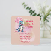 Invitation Roar C'est une fille T-Rex Baby Dinosaur rose (Debout devant)