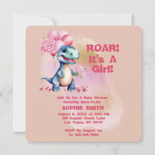 Invitation Roar C'est une fille T-Rex Baby Dinosaur rose