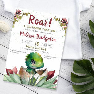 Invitation Roar Cute Dinosaur bébé Garçon Aquarelle Douche