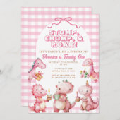 Invitation Roar de compe rose 1er anniversaire Dinosaur (Devant / Derrière)