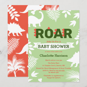 Invitation Roar Dinosaur & Jungle Foliage Baby shower