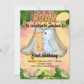 Invitation Roar Dinosaur Vulcano Thème Fille Garçon 1er Anniv (Devant)