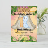 Invitation Roar Dinosaur Vulcano Thème Fille Garçon 1er Anniv (Debout devant)