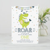 Invitation ROAR Dinosaure vert premier anniversaire (Debout devant)