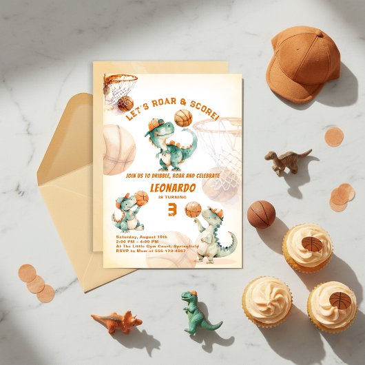 Invitation Roar & Score Basketball Dino Boy Birthday 
