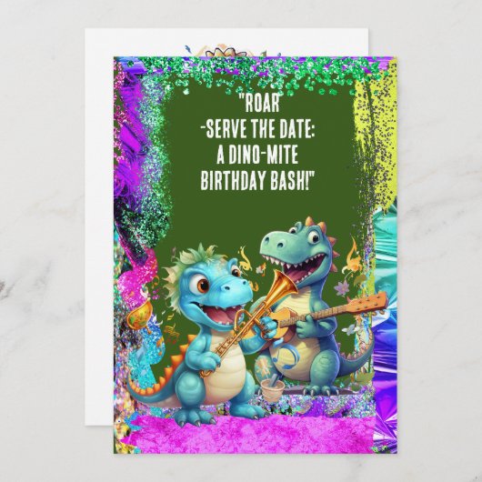 Invitation "Roar-Serve la Date : A Dino-Mite Birthday Bash !" (Devant / Derrière)