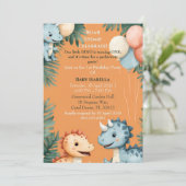 Invitation Roar Stomp Orange Little Dino Turning One Birthday (Debout devant)