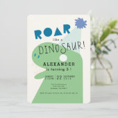 Invitation ROAR T-Rex Dinosaur Marine Blue Boy's Birthday (Debout devant)