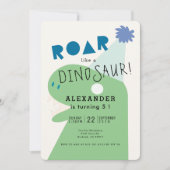 Invitation ROAR T-Rex Dinosaur Marine Blue Boy's Birthday (Devant)