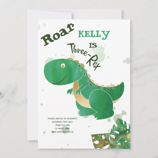 Invitation Roar, Trois Rex Cute Dinosaur (Devant)