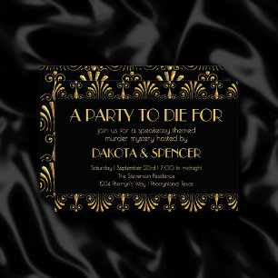 Invitation Roarin 20s Gold et Black Art Déco Meurtre Mystère