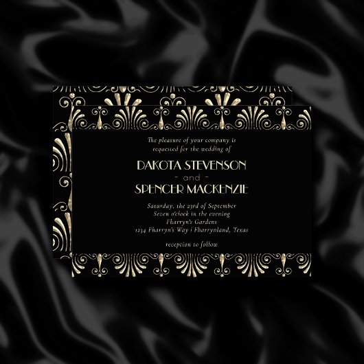 Invitation Roarin 20s Sepia Gold et Black Art Déco Mariage