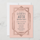 Invitation Roaring 20's Art Déco Rose Gold 40e anniversaire (Devant)