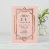 Invitation Roaring 20's Art Déco Rose Gold 40e anniversaire (Debout devant)