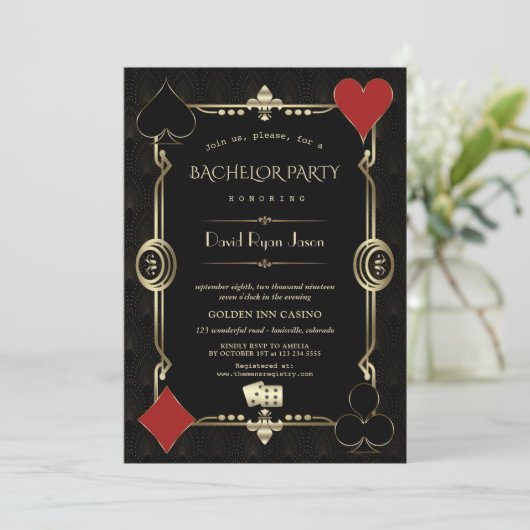 Invitation Roaring 20s Gold Black Great Gatsby Bachelor Party (Debout devant)