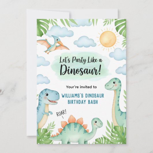 Invitation Roaring Dinosaur Birthday (Devant)