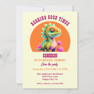 Invitation Roaring Good Times Dinosaur 3e fête d'anniversaire