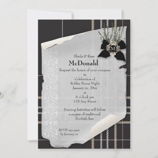 Invitation Robbie Burns Tartan noir (Devant)
