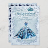 Invitation Robe à balle tirée en bleu hiver (Devant / Derrière)