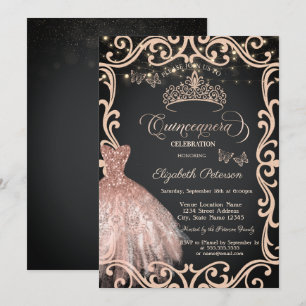 Invitation Robe à cadre pailleté Papillon pailleté Quinceañer