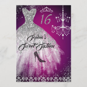 Invitation Robe à diamants scintillants rose argenté Sweet 16